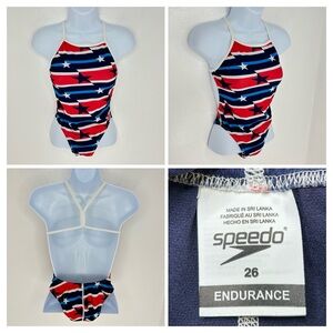 Speedo Swimsuit One Piece Size 26 RWB Patriotic Stars Stripes Red Blue Beach